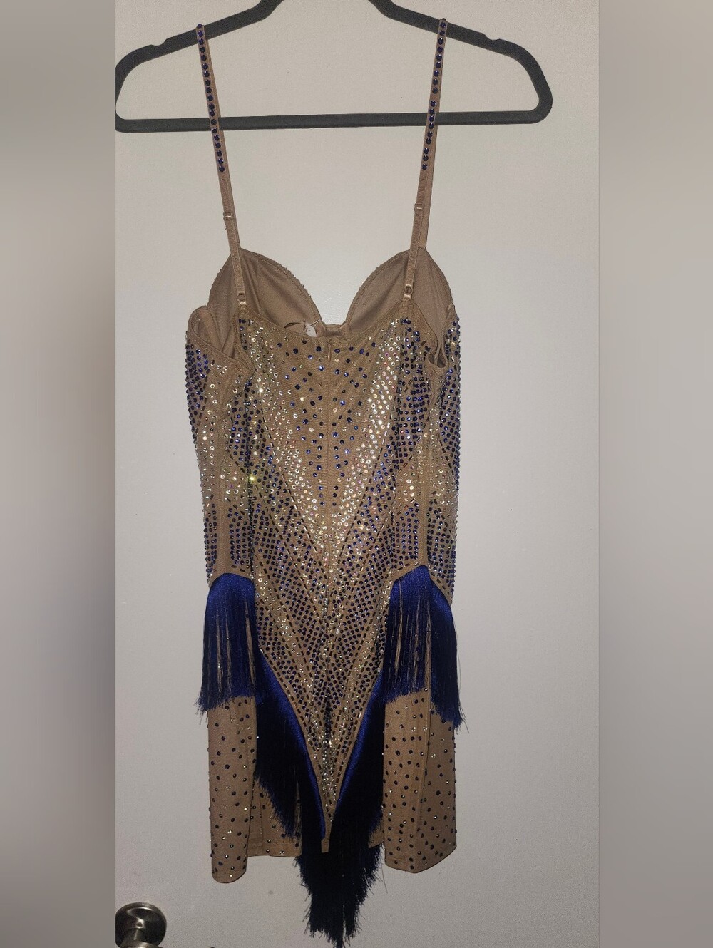 NIKBK Beige and Navy Embellished Rhinestone Slip Showgirl Dress XL - Picture 3 of 3